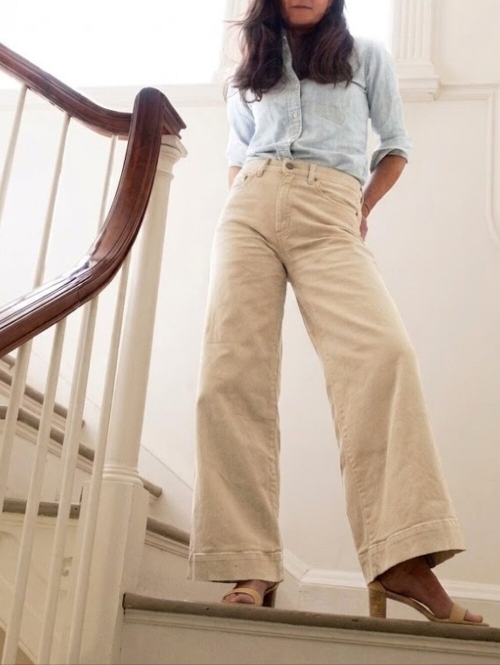 Ann Mashburn Wide Leg Cropped 5-Pocket Creamy Natural Jean Size 26